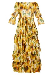 Dolce & Gabbana Sunflower-print ruffle-tiered silk-chiffon gown