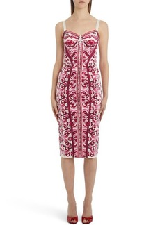Dolce & Gabbana Tile Print Silk Blend Sheath Dress