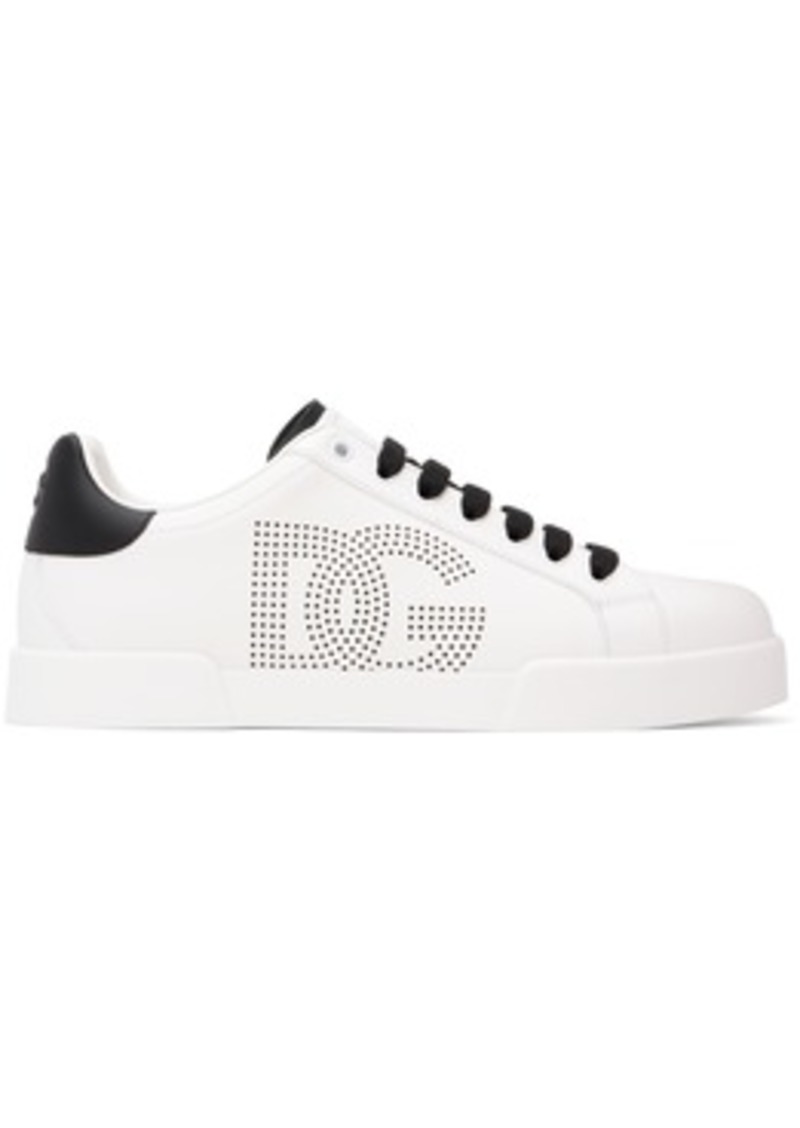 Dolce & Gabbana White & Black Calfskin Portofino Sneakers