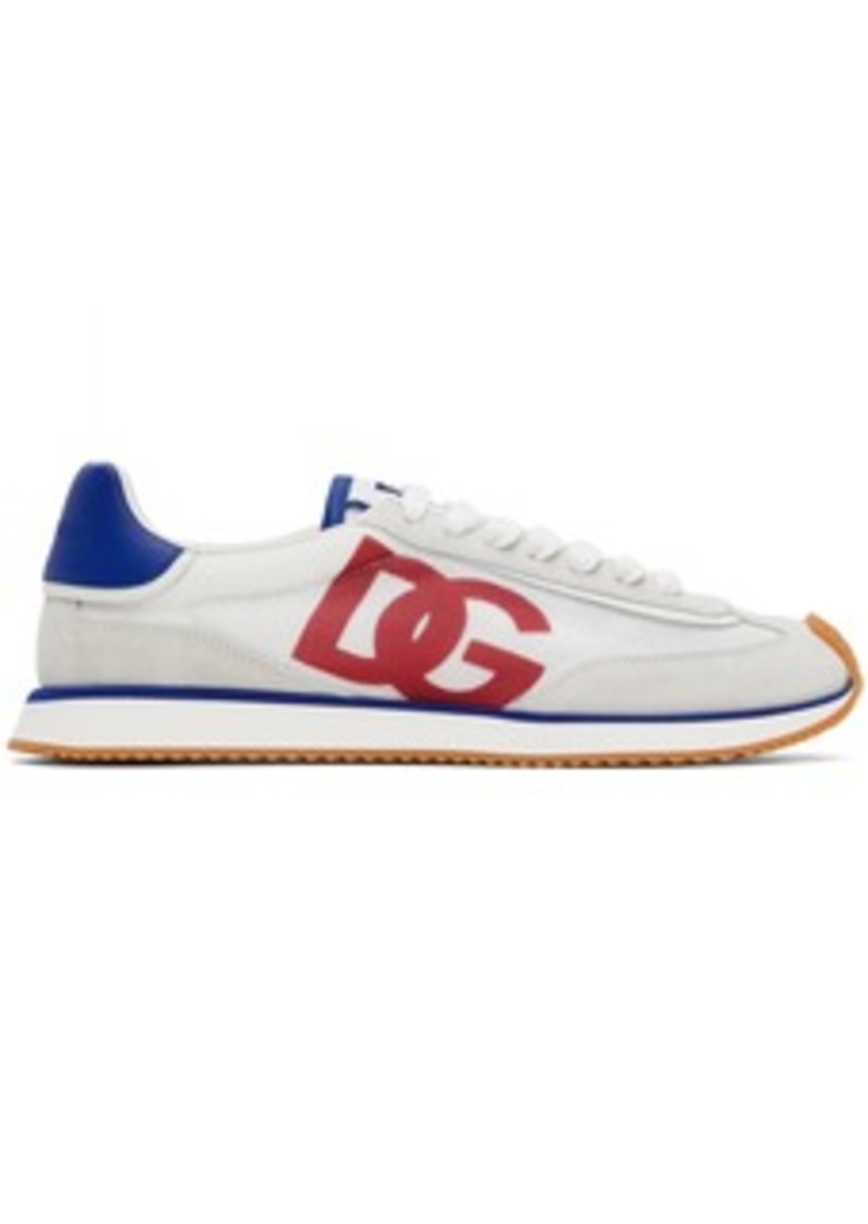 Dolce & Gabbana White & Blue Mixed-Material 'DG' Cushion Sneakers