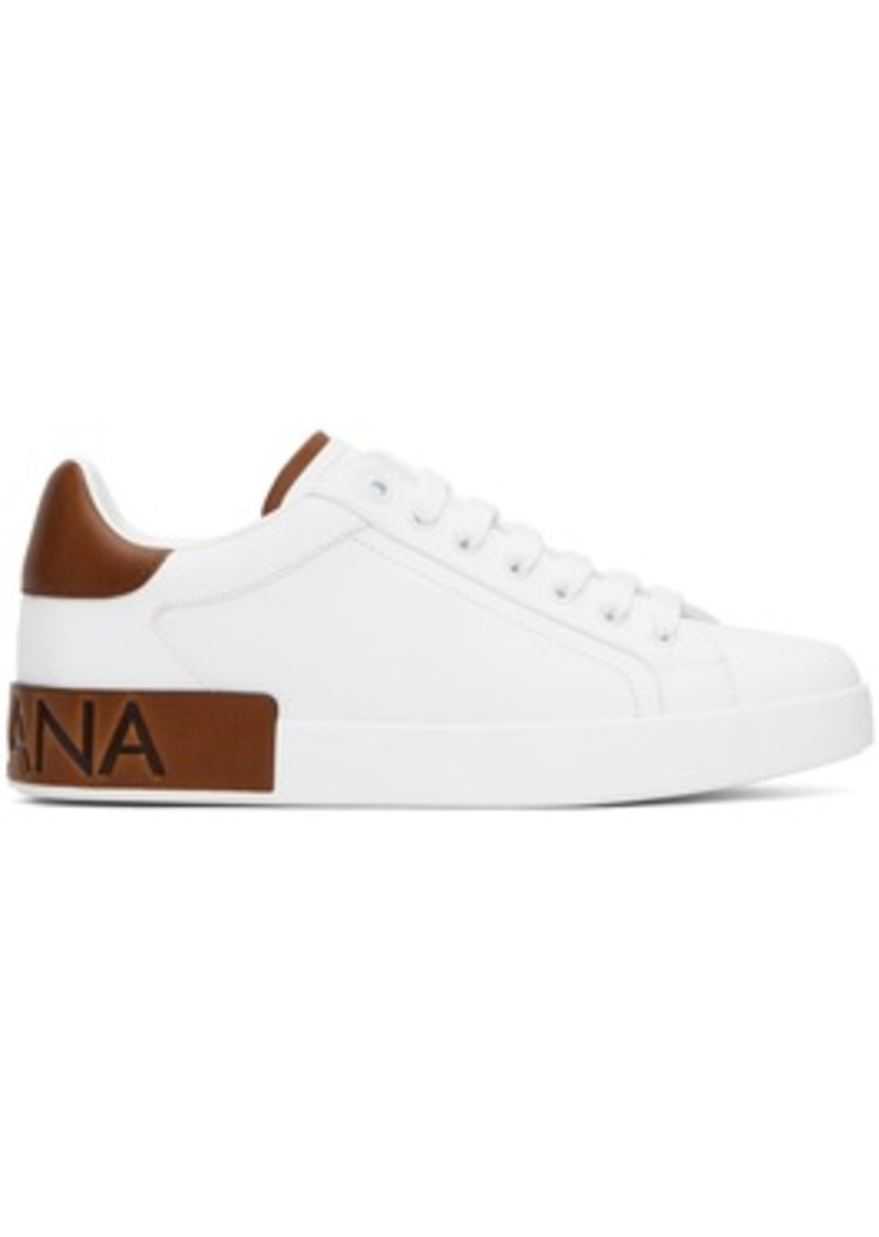 Dolce & Gabbana White & Brown Calfskin Portofino Sneakers