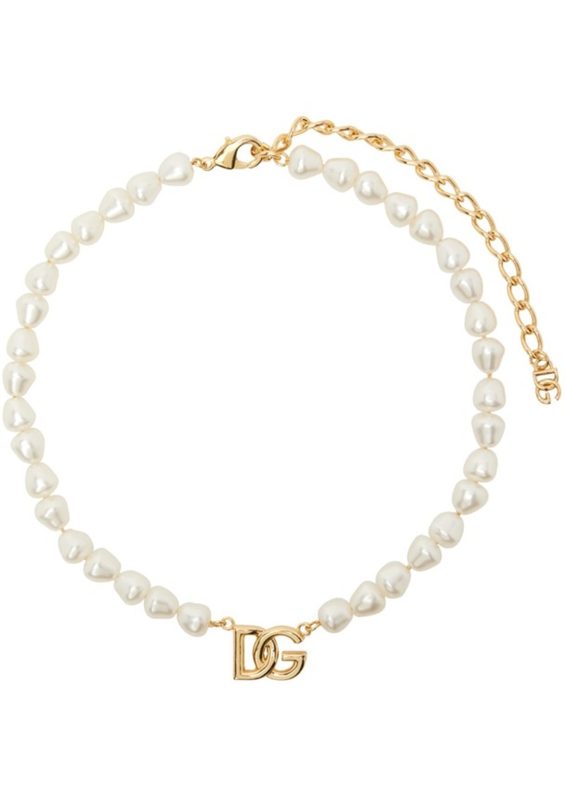 Dolce & Gabbana White & Gold 'DG' Logo Pearl Necklace