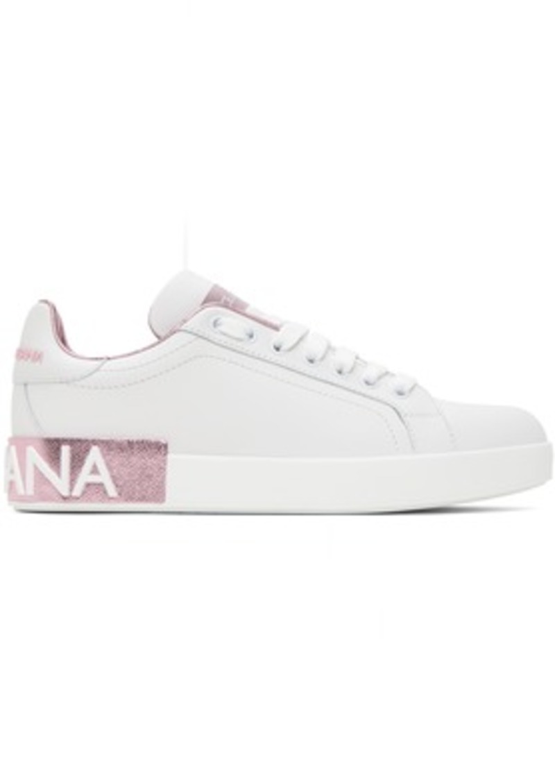 Dolce & Gabbana White & Pink Portofino Low Sneakers