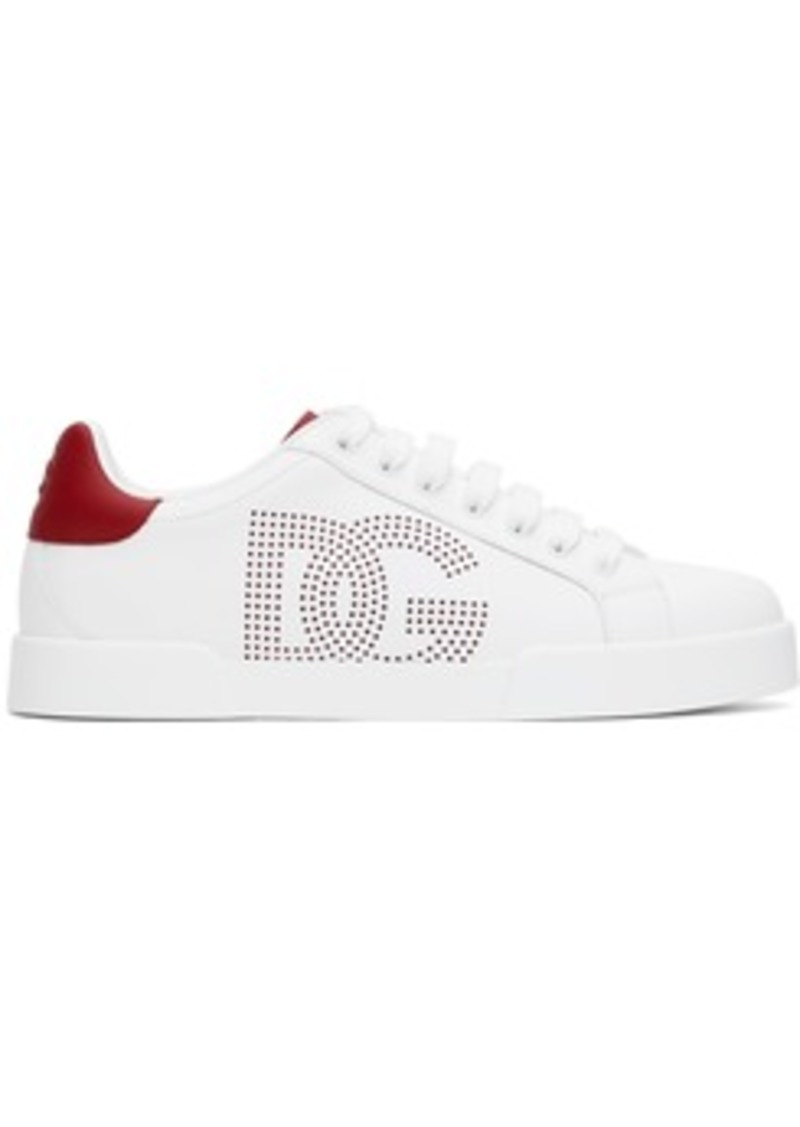 Dolce & Gabbana White & Red Calfskin Portofino Sneakers