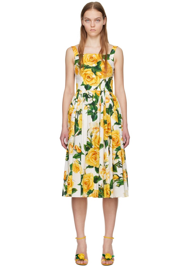 Dolce & Gabbana White & Yellow Floral Midi Dress