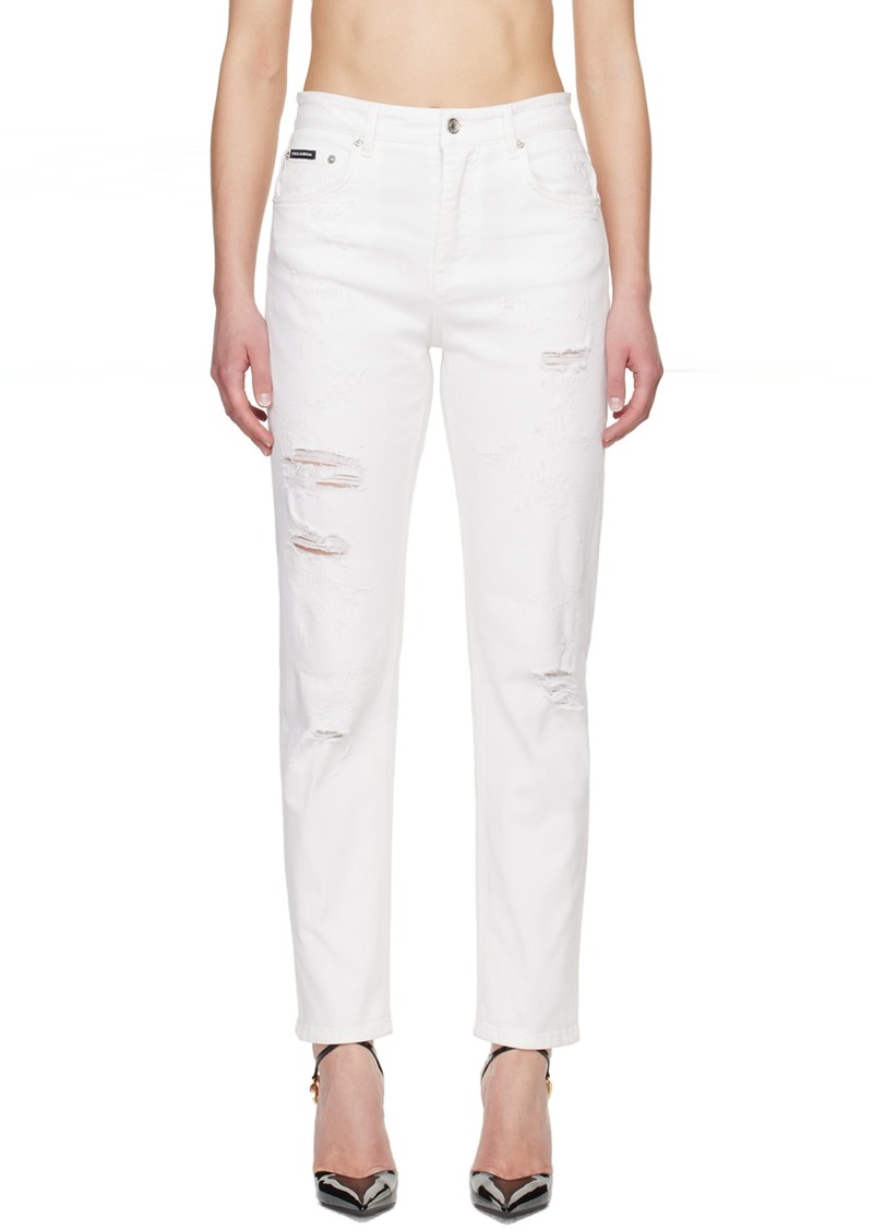 Dolce & Gabbana White Distressed Jeans