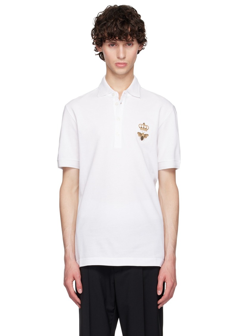 Dolce & Gabbana White Embroidered-Graphic Polo