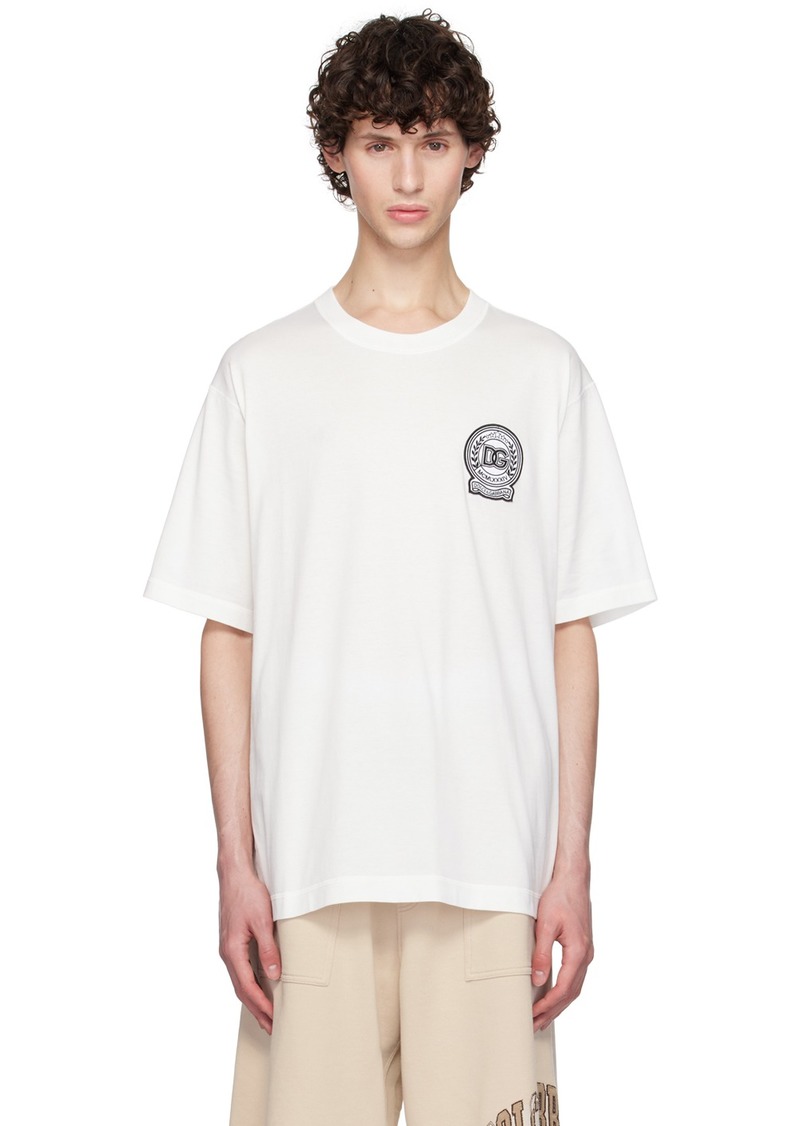 Dolce & Gabbana White Embroidered-Logo T-Shirt