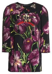 Dolce & Gabbana Woman Appliquéd Floral-print Stretch-silk Top Dark Purple