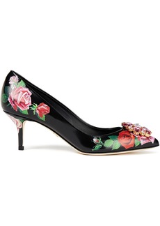 Dolce & Gabbana - Bellucci crystal-embellished floral-print leather pumps - Black - EU 36