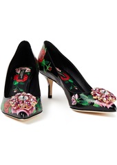 Dolce & Gabbana - Bellucci crystal-embellished floral-print leather pumps - Black - EU 36