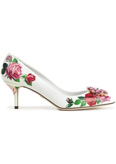 Dolce & Gabbana - Bellucci crystal-embellished floral-print leather pumps - White - EU 36.5