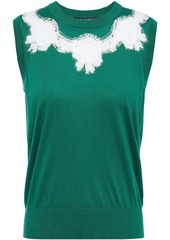 Dolce & Gabbana Woman Corded Lace-paneled Silk-blend Top Forest Green