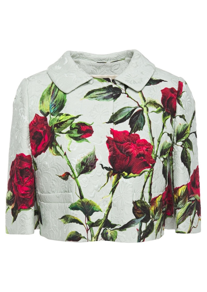 Dolce & Gabbana Dolce & Gabbana Woman Cropped Cotton-blend Floral-jacquard  Jacket Mint | Outerwear
