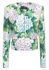 Dolce & Gabbana Woman Cropped Floral-print Cotton-blend Jacquard Jacket Leaf Green