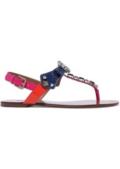 Dolce & Gabbana Woman Crystal-embellished Color-block Ayers And Patent-leather Sandals Blue