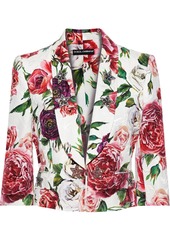 Dolce & Gabbana Woman Crystal-embellished Floral-print Cotton-blend Jacquard Jacket White