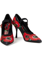 Dolce & Gabbana - Crystal-embellished floral-print stretch-jersey Mary Jane pumps - Black - EU 35.5