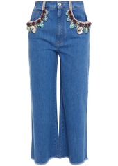 Dolce & Gabbana Woman Embellished Cropped High-rise Wide-leg Jeans Mid Denim