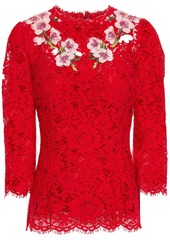 Dolce & Gabbana Woman Floral-appliquéd Cotton-blend Corded Lace Top Claret