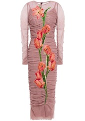 Dolce & Gabbana Woman Floral-appliquéd Ruched Tulle Midi Dress Antique Rose