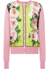 Dolce & Gabbana Woman Floral-print Silk Twill-paneled Knitted Cardigan Pink