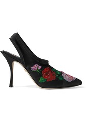 Dolce & Gabbana Woman Floral-print Stretch-knit Slingback Pumps Black
