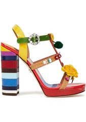 Dolce & Gabbana Woman Flower Patch Embellished Patent-leather Platform Sandals Multicolor
