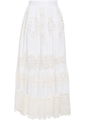 Dolce & Gabbana Woman Guipure Lace-paneled Cotton-blend Maxi Skirt Off-white