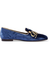 Dolce & Gabbana Woman Jackie Metallic-trimmed Embellished Velvet Loafers Cobalt Blue