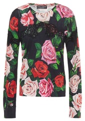 Dolce & Gabbana Woman Lace-paneled Floral-print Silk-blend Sweater Black