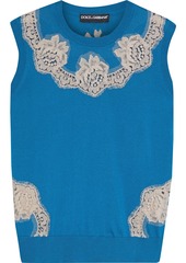 Dolce & Gabbana Woman Lace-appliquéd Silk Sweater Blue