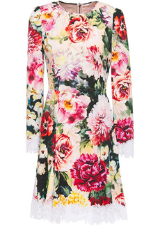 Dolce & Gabbana - Lace-trimmed floral-print crepe mini dress - Pink - IT 38