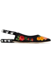 Dolce & Gabbana Woman Lori Embellished Floral-print Cady Slingback Point-toe Flats Black