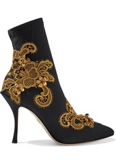 Dolce & Gabbana Woman Lori Embellished Lace-appliquéd Stretch-jersey Sock Boots Black