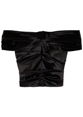 Dolce & Gabbana - Off-the-shoulder cropped pleated satin top - Black - IT 36