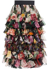Dolce & Gabbana Woman Paneled Tiered Floral-print Silk-voile And Organza Skirt Black