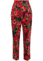 Dolce & Gabbana Woman Pleated Floral-print Cotton-blend Tapered Pants Red