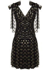 Dolce & Gabbana Woman Ruched Polka-dot Metallic Fil Coupé Silk-blend Dress Black