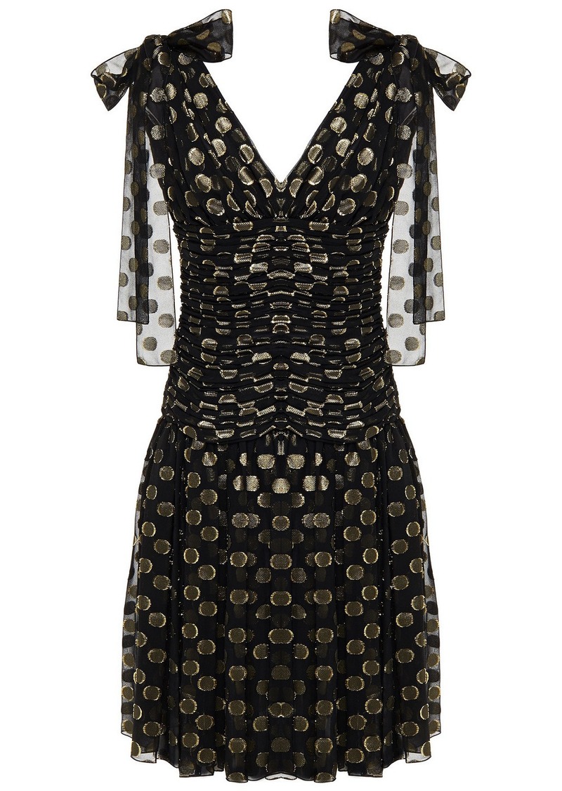 Dolce & Gabbana - Ruched polka-dot metallic fil coupé silk-blend dress - Black - IT 38