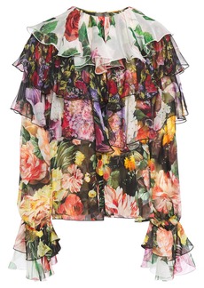 Dolce & Gabbana - Ruffled floral-print silk-chiffon blouse - Black - IT 36