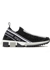 Dolce & Gabbana Woman Sorrento Crystal-embellished Logo-print Stretch-knit Slip-on Sneakers Black