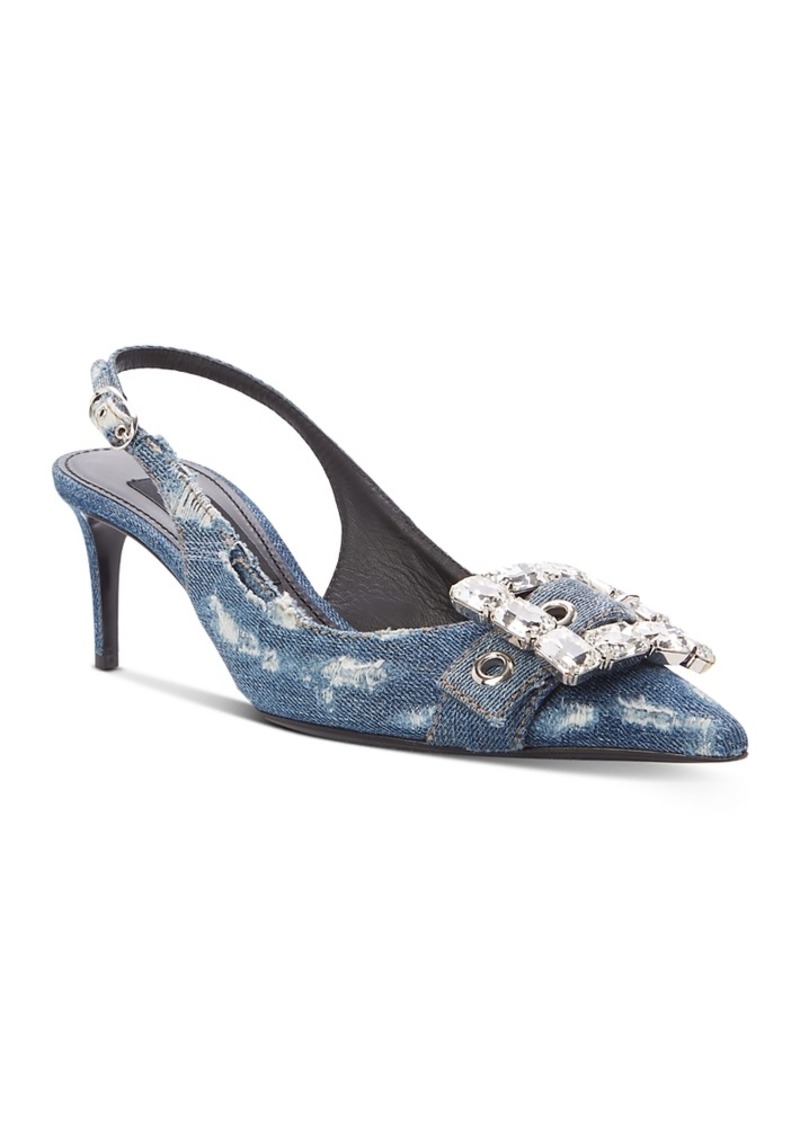 Dolce & Gabbana Women's Distressed Denim Kitten Heel Slingback Pumps