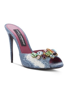 Dolce & Gabbana Women's Embellished Denim Peep Toe High Heel Sandals
