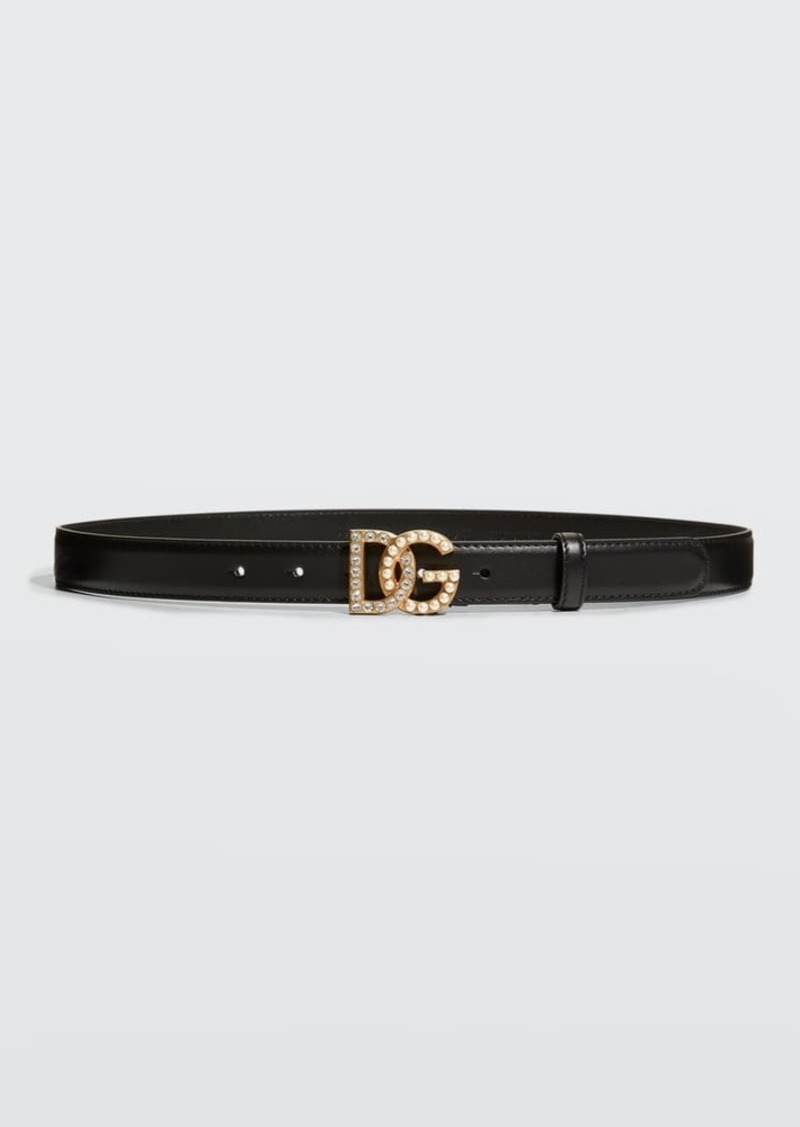 Dolce & Gabbana Dolce&Gabbana DG Swarovski Crystal & Pearl Leather Belt