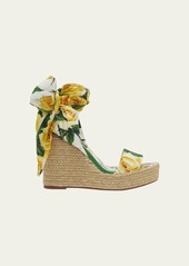 Dolce & Gabbana Dolce&Gabbana Floral Silk Ankle-Wrap Wedge Espadrilles