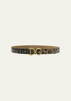 Dolce & Gabbana Dolce&Gabbana Leopard Patent Leather Belt With Baroque Logo Buckle