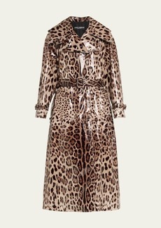 Dolce & Gabbana Dolce&Gabbana Leopard-Print Belted Shiny Long Trench Coat