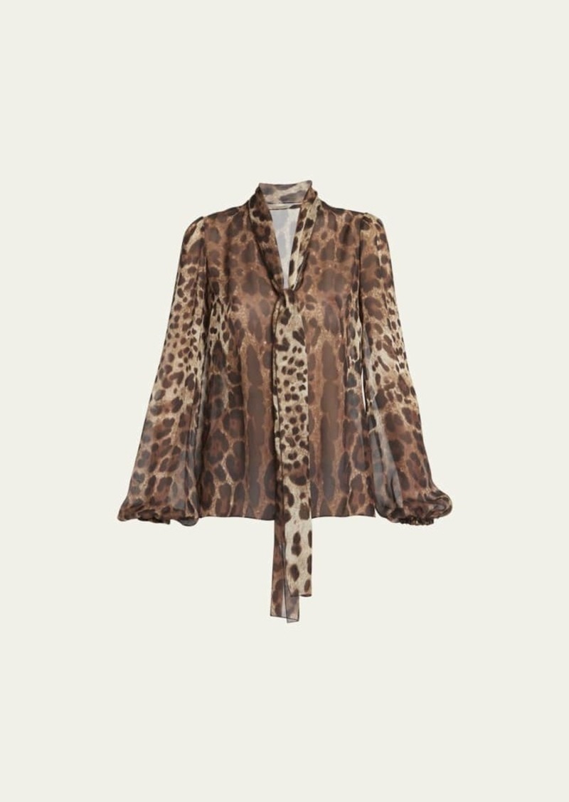 Dolce & Gabbana Dolce&Gabbana Leopard Print Tie-Neck Chiffon Blouse