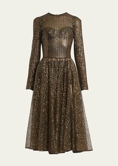 Dolce & Gabbana Dolce&Gabbana Micro Sequined Tulle Fit-Flare Midi Dress